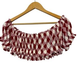 Norma Kamali Off-the-shoulder Ruched Gingham Bikini Top Red women’s size M